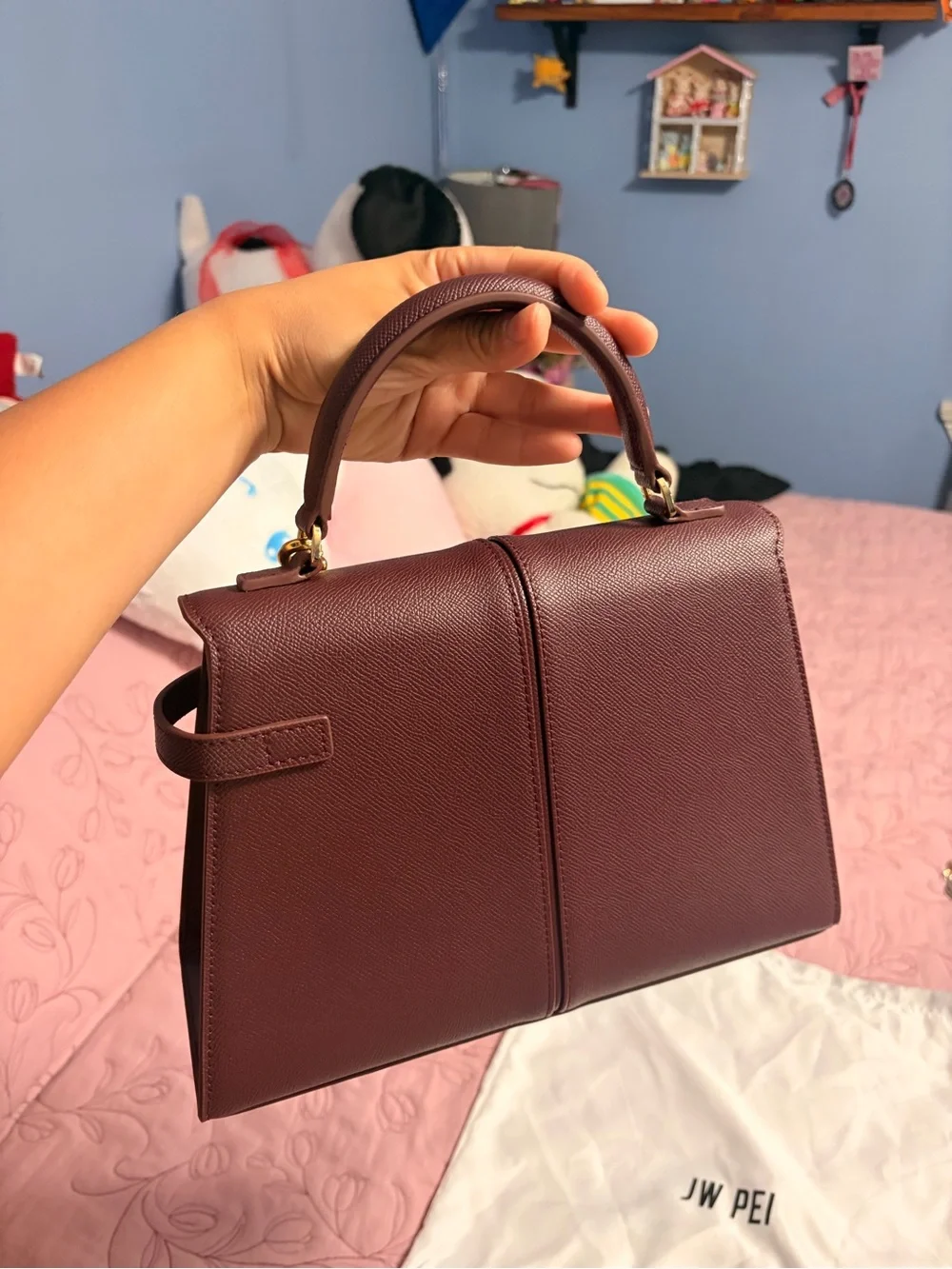 JW PEI Burgundy Structured Top-Handle Elise with Cherry Charm
